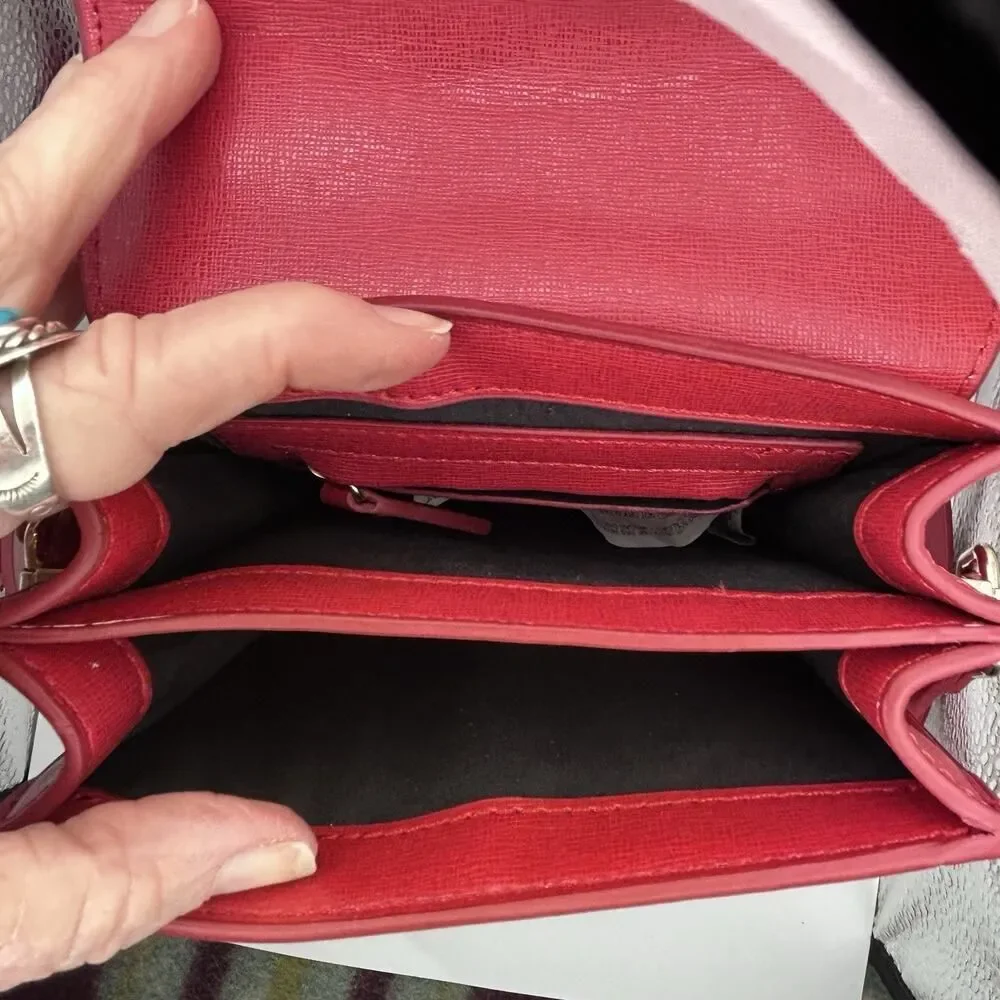 Zara Trafaluc red crossbody purse 8 x 6 x 2.25 faux leather attached twilly